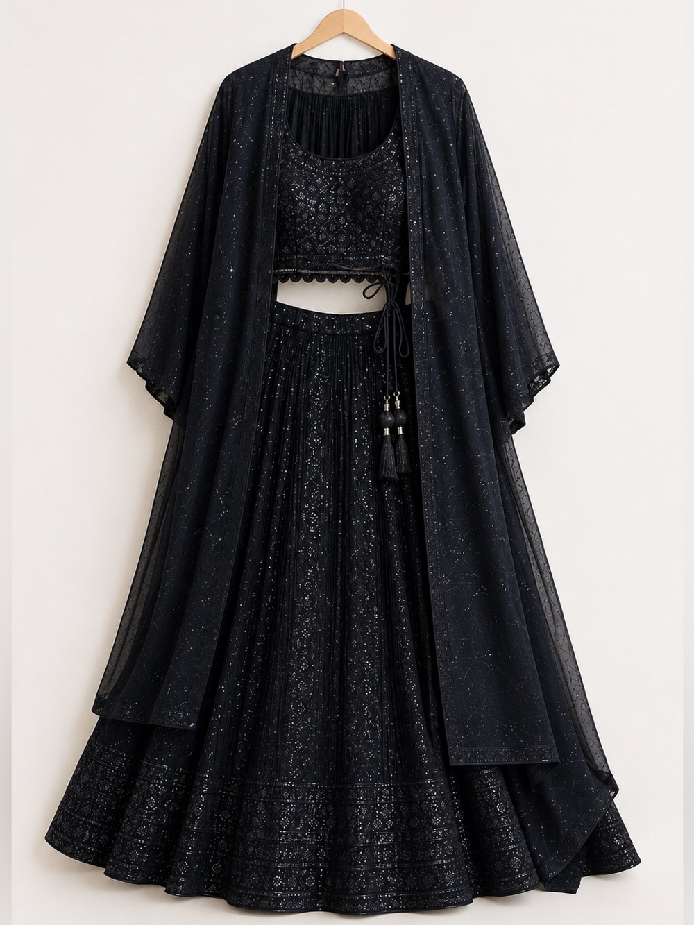 NEW Black Sequin Lehenga Set Partywear Size Large